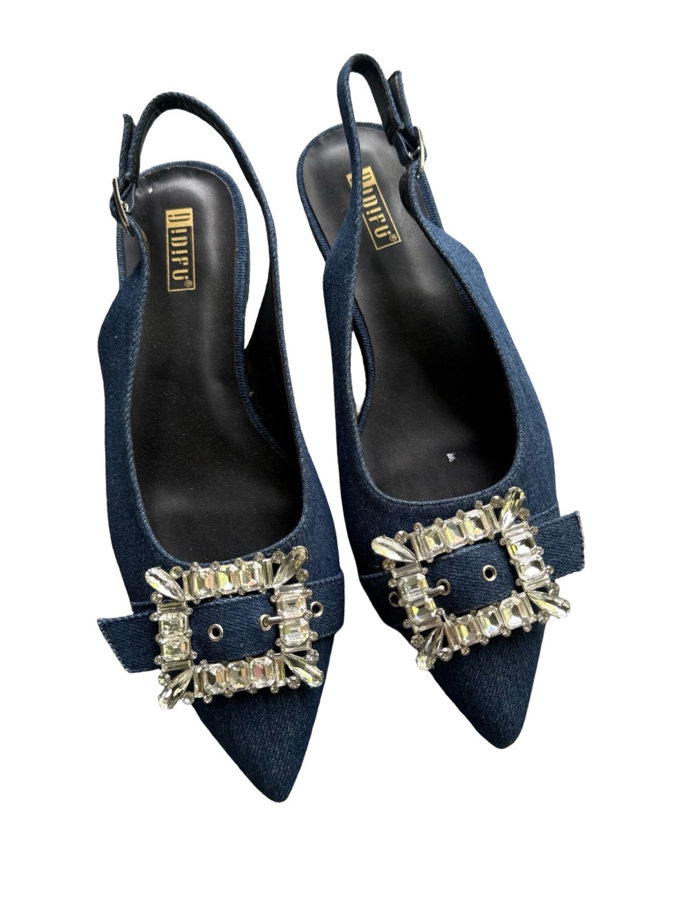 IDIFU Embellished Denim Slingback Pointed-Toe Flats Shoes Size 7.5 NWOT